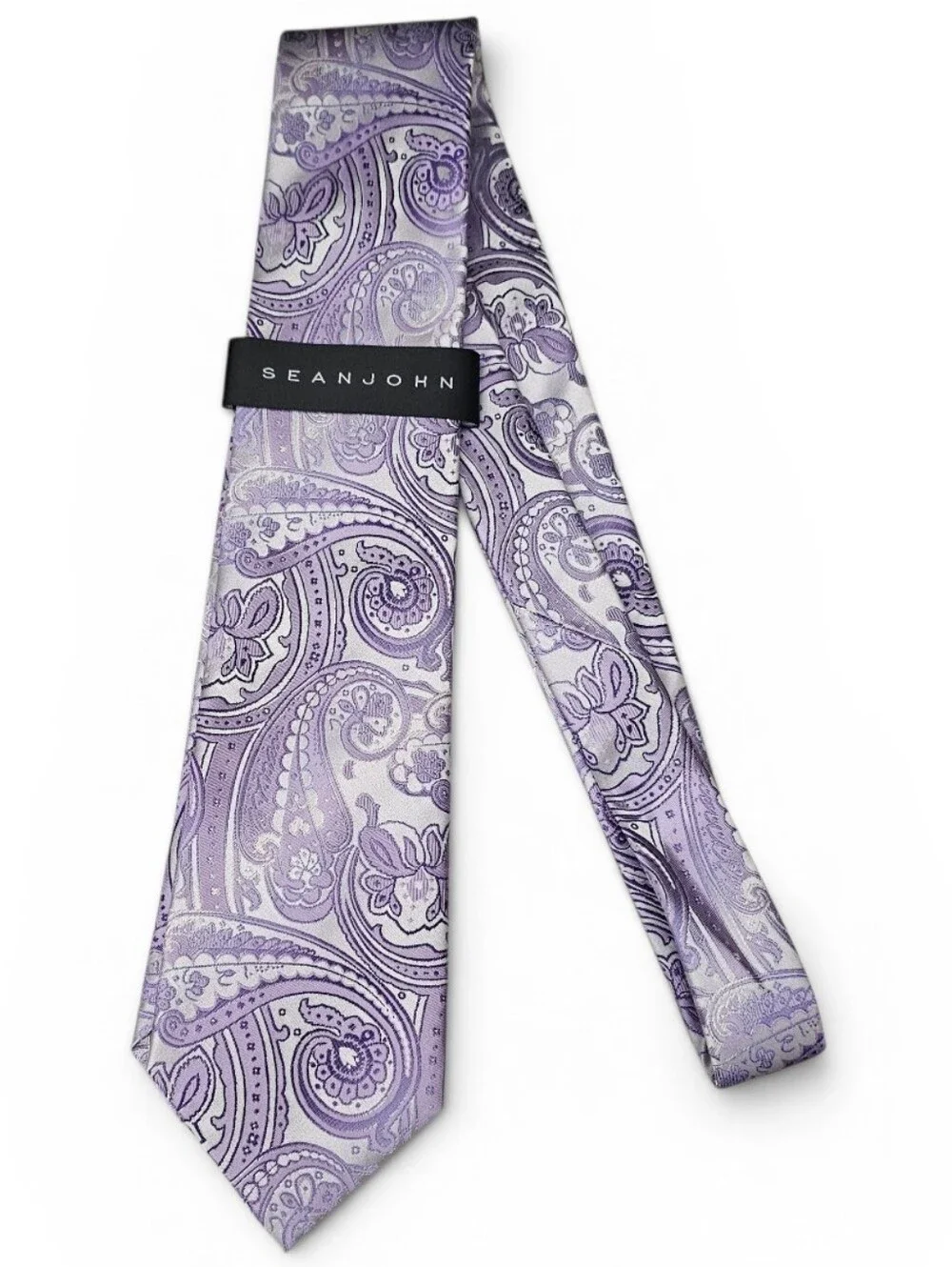 Sean John Tall Purple & White Paisley 100% Silk Men's Tie NWT